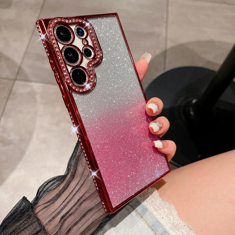 Applicable To Samsung S26ultra Mobile Phone Case Glitter Mirror Magnetic Suction Bracket S25 Electroplated Rhinestone Protective Case S23 +