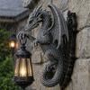 Solar Dragon Wall Light Vintage Resin Outdoor Dragon Sculpture Lamp Waterproof Gothic Garden