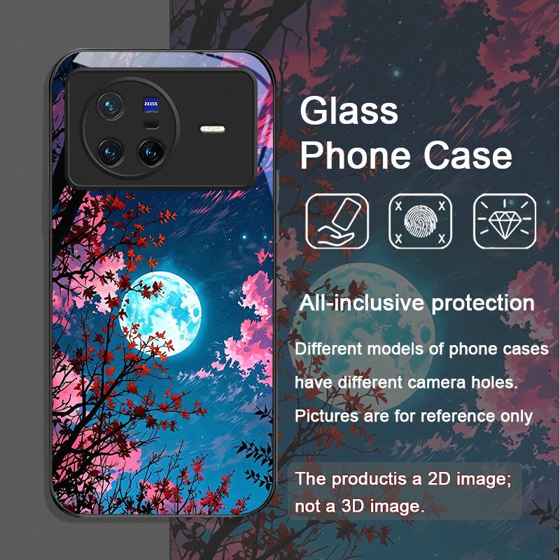 Moon Cherry Blossom Pattern Scenery Tempered Glass Phone Case for OPPO Reno 13 F 12 11 Pro 10 SE Find X3 Lite X5 A79 A58 Covers