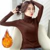 Turtleneck Thin Velvet Base Shirt for Women Long Sleeve Solid Color Korean Version Women's Clothing Warm Slim Fit Sleek T-shirt for Women