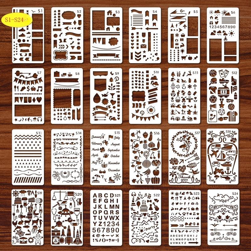 20Pcs Craft PET Paper Reusable Journal Stencils Scrapbooking Diary Drawing Templates Kit with Doodle Patterns for Gifts