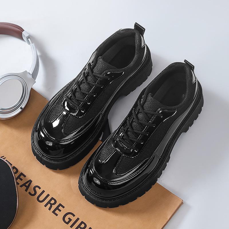 PU Leather Shoes Men's Business Formal Casual Shoes Students Thick Bottom Lace Up Round Head Non-slip Comfortable Outdoor Shoes