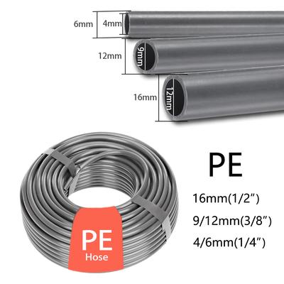 10M/20M/30M 1/4" 3/8" 1/2" Gray PE Hose for Home Garden Areenhouse Drip Irrigation Pipe OD-6mm OD-12mm OD-16mm Watering Tubeing