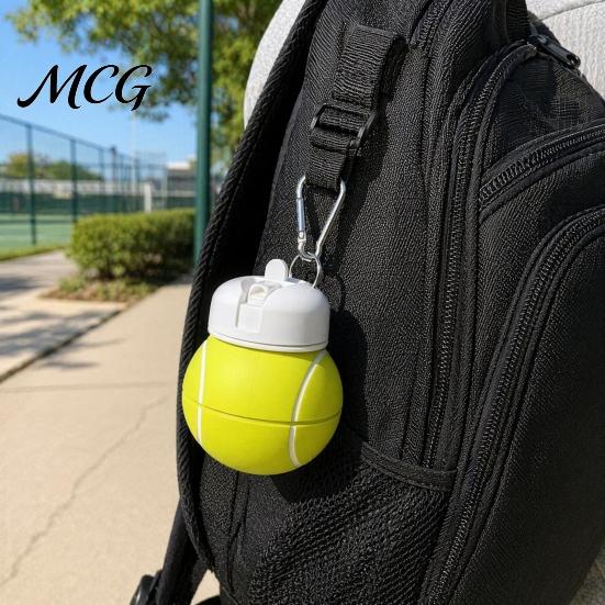 Reusable Hiking Bottle Spherical Collapsible Silicone Cup, Golf Ball Shaped Water Foldable Travel Cup with Push Design Flip Lid & Metal Carabiner,