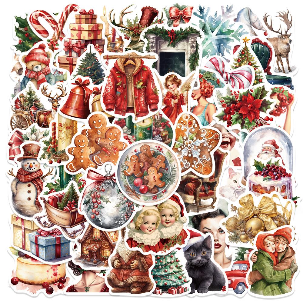 50 Retro Christmas Gift & Party Decor Stickers for DIY Projects – Perfect for Water Cups, Phones, and Refrigerators