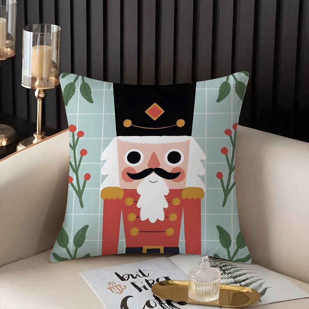 Nutcracker Soldier Christmas Pillow Case Home Dorm Chair Back Short Plush Double-sided Printing Office Nap Time Cushion Cover