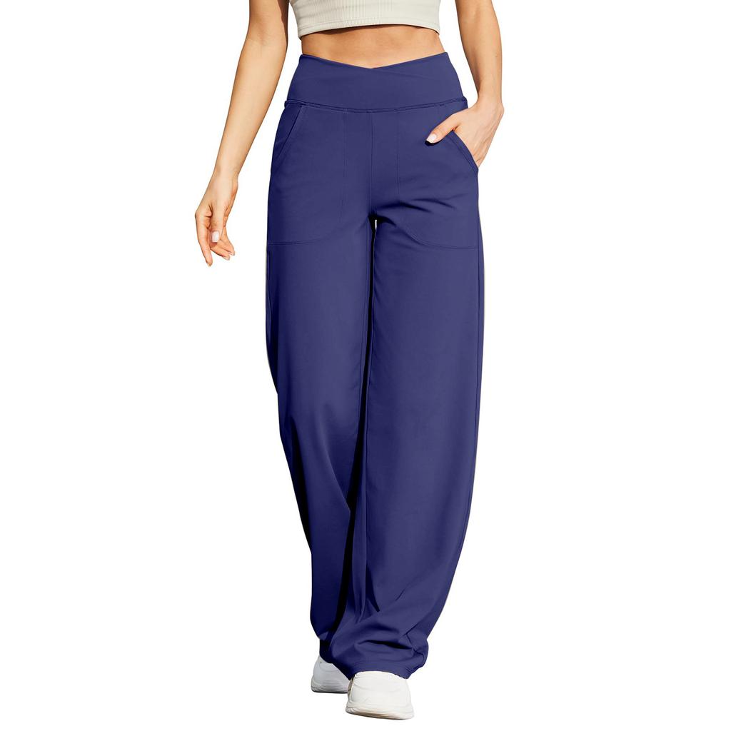 Damen High Waist Wide Leg Hose mit Taschen Weicher Dehnbarer Stoff Geeignet für Yoga Workout Freizeitkleidung und Loungewear