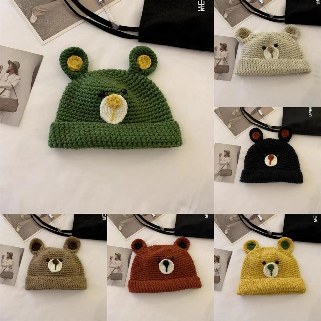 Versatile Hat Style Cute Cartoon Bear Ear Womens Warm Knitted Hatscaps