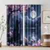 2pcs   Curtains Cherry Blossom Black Cat Machine Washable Polyester (without rod) Thermal Insulation   and Room Darkening