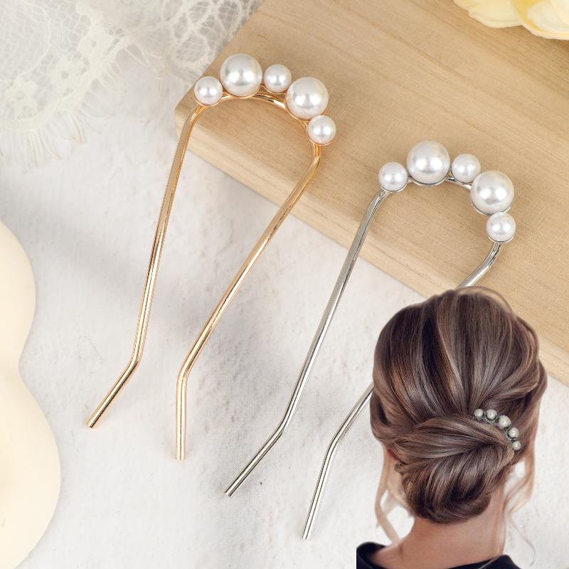 1Pcs Pearl Hair Fork Hair Clip Hairpins Metal U-Shaped Hair Sticks Combs Women Girl Hair Accessories Ornament Styling Tool
