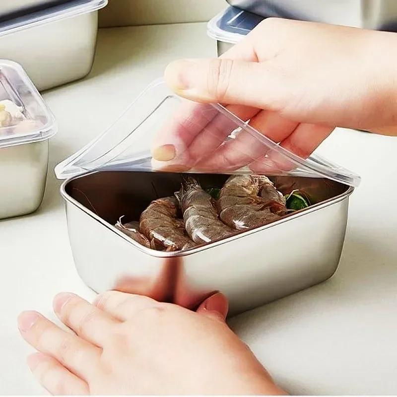 Scatola per alimenti per frutta e verdura da frigorifero in acciaio inossidabile da 6 pezzi da 600 ml con coperchio in plastica per preparare una scatola da picnic per frutta e verdura