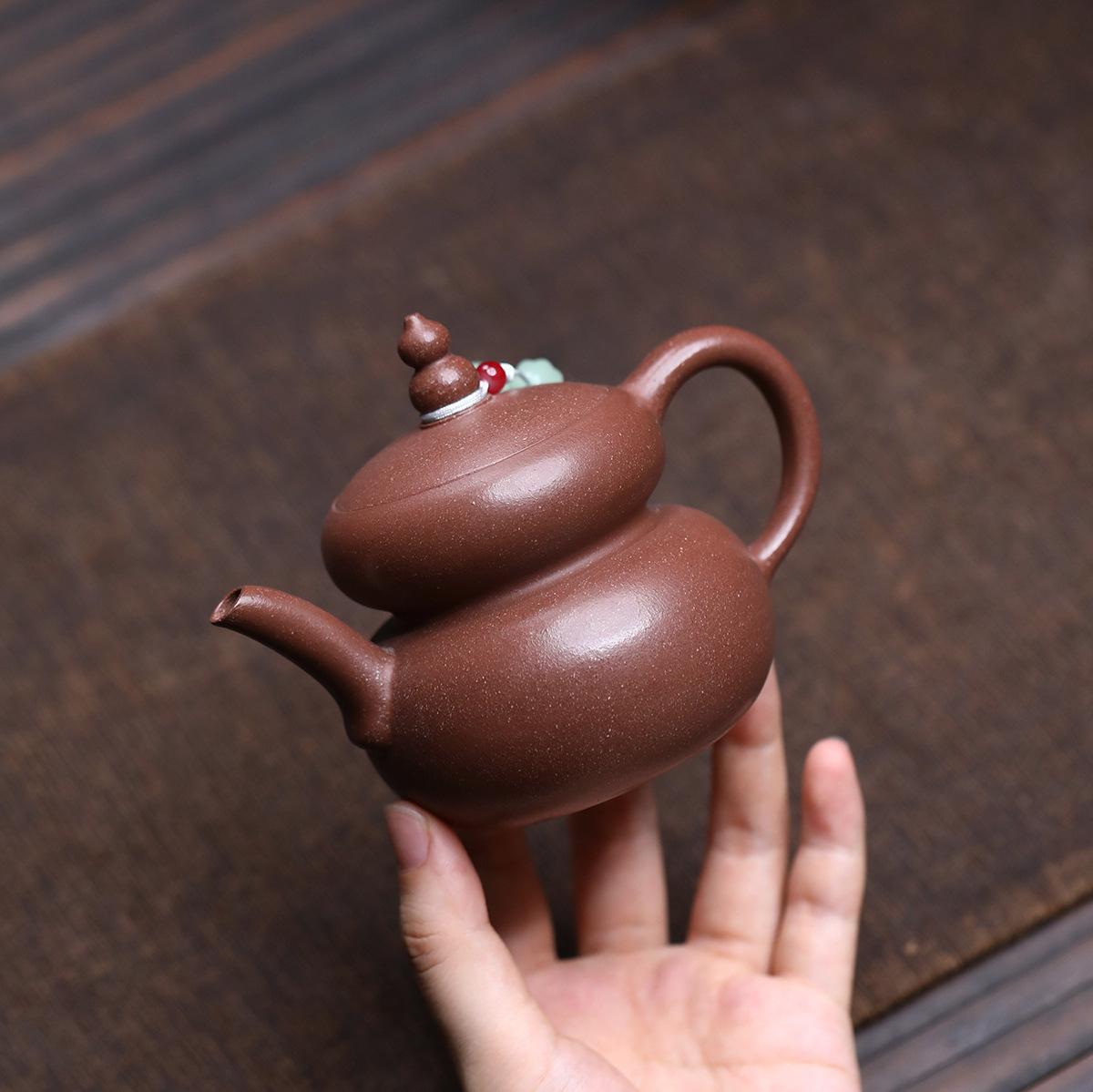 

190ml Vintage Yixing Purple Clay Teapots Handmade Gourd Pot Raw Ore Section Mud Kettle Chinese Zisha Tea Set Drinkware Supplies
