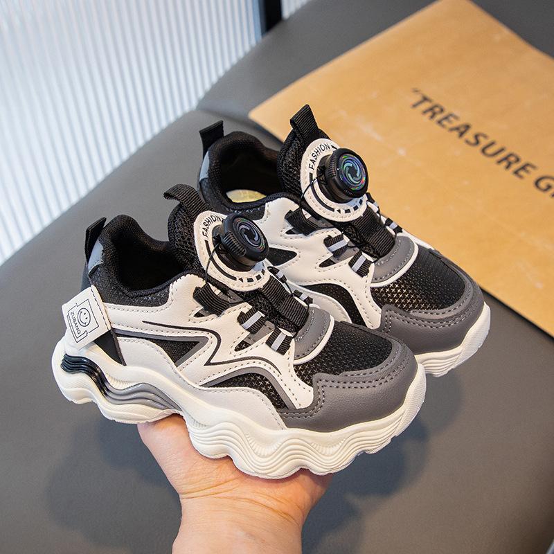 

2025 Spring and Autumn New Boys Rotating Button Sneakers Girls Breathable Daddy Shoes Children s Lightweight Running Shoes 36