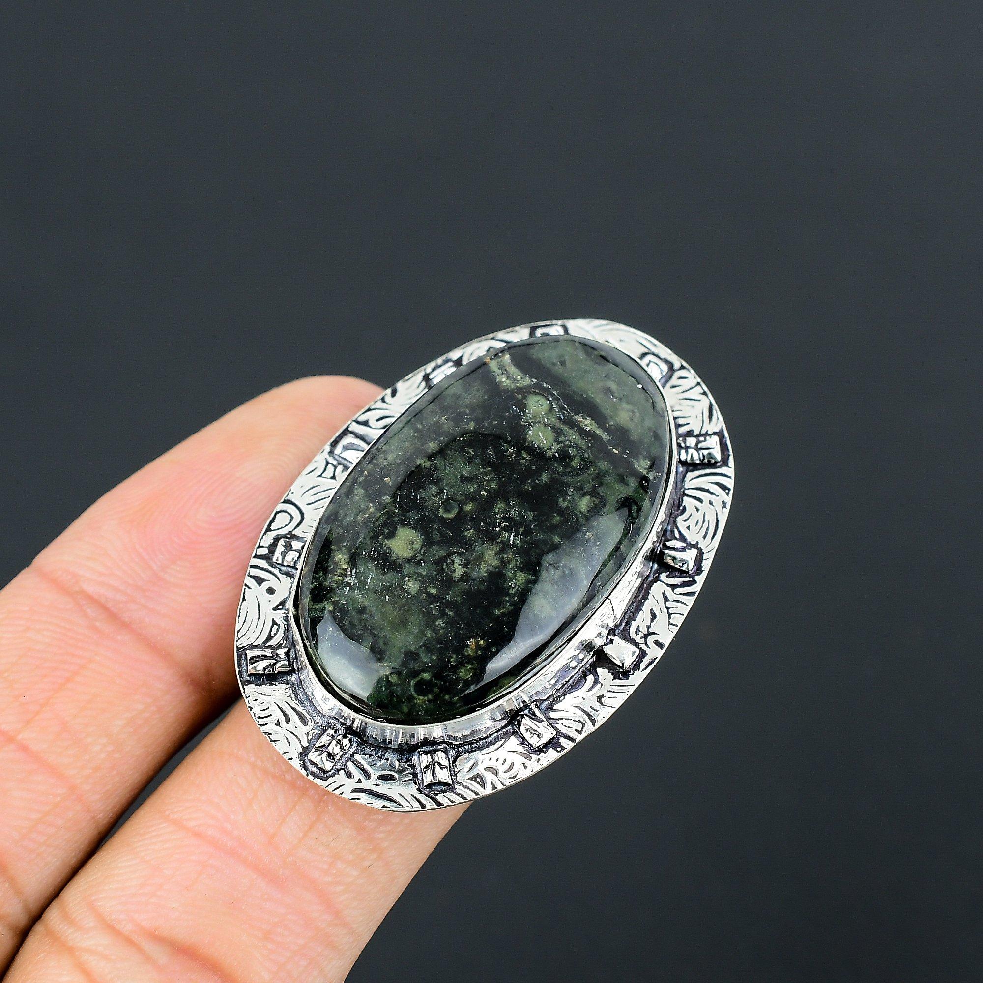 Oval Kambaba Jasper Stone Sterling Silver Handmade Engagement Wife Ring Size 7.5 7.5