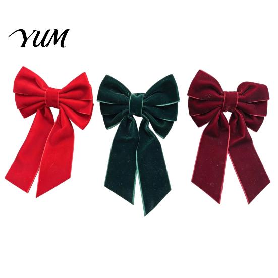 Holiday Home Table Accents 6Pcs Velvet Bow Napkin Rings, Christmas Fabric Holders, Red Festive Dining Accessories Green Rings for Dinner Party