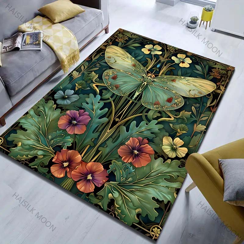 Moths and Flowers Print Carpet for Bedroom Living Room Bedside Sofa Floor Mat Modern Home Decor Area Rug Fast Shipping