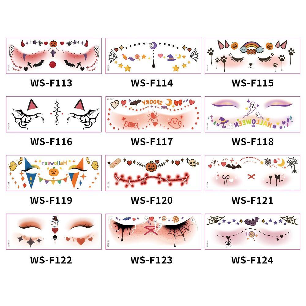Disposable Halloween Face Tattoo Portable Long-acting Cheek Temporary Stickers Terrifying Transparent Bat Face Stickers