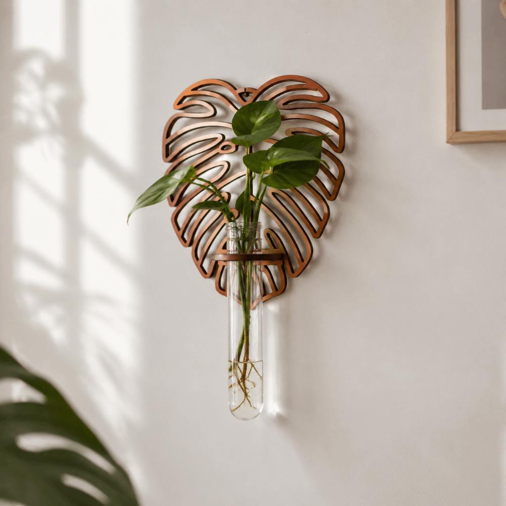 Home Ornaments Hydroponic Plant Holder Wooden Flower Pot Wall Mounted Planter Indoor Plants