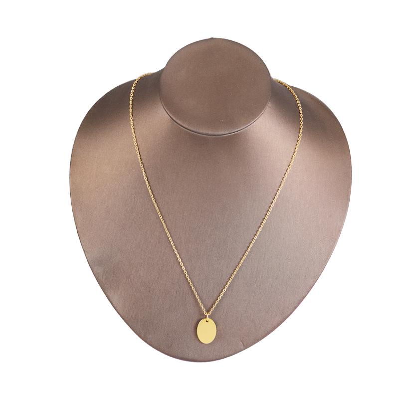 Stylish Geometric Oval Pendant Necklace with Custom Laser Logo - Stainless Steel European American Design