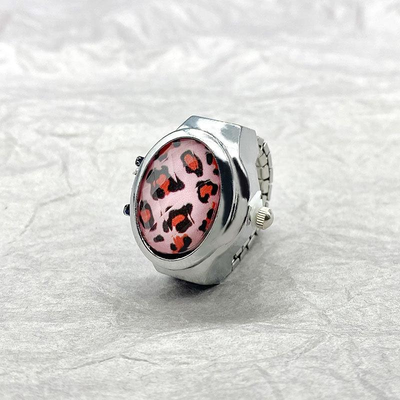 Finger Ring Quartz Watch Charm Opal Inlay Stainless Steel Elastic Band