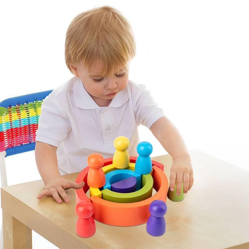 Building Block Rainbow Childrens Wooden Educational Toy Color Exercise Cognition