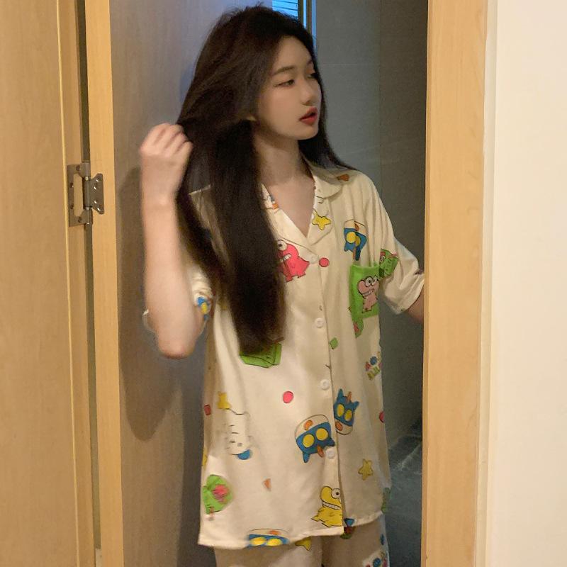Pajamas Women's Summer Short-sleeved Gentle Wind Simple High-value Casual Women's Short-sleeved Loungewear Set