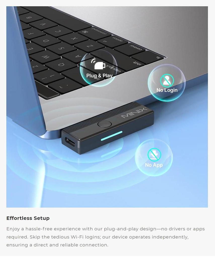 MINIX C1 Plus USB-C zu HDMI Wireless Dongle, 165ft/50m Übertragung, Plug and Play