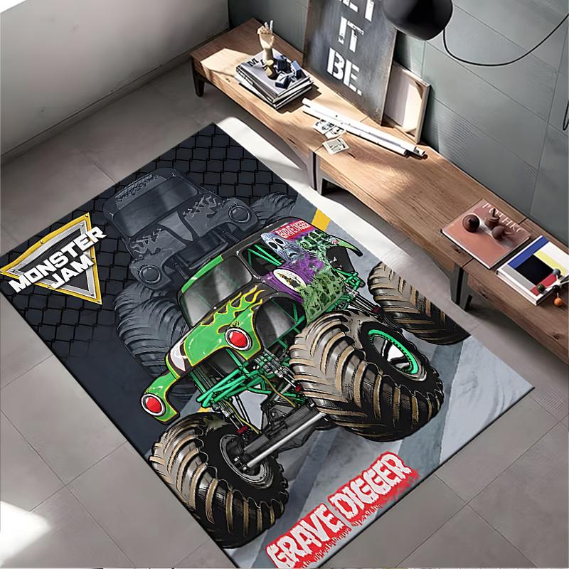 Monster Jam Grave Digger LKW Design Teppich Rutschfester Teppich geeignet für Wohnzimmer- und Schlafzimmer-Sofas.