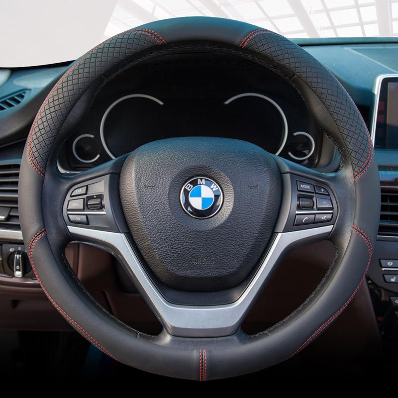 Car Leather Steering Wheel Cover - All-Season, Fits Various Models, Embossed Design