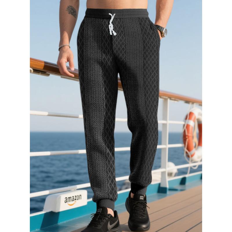 Men's Casual Waffle Pants Lightweight Stretch Joggers Trousers Ribbed Jacquard Knit Textured Drawstring Pants with Pockets Workout Sweatpants for Men