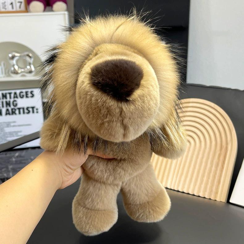 Genuine Rex Rabbit Fur Lion Plush Doll - Cute Children's Toy and Hanging Ornament