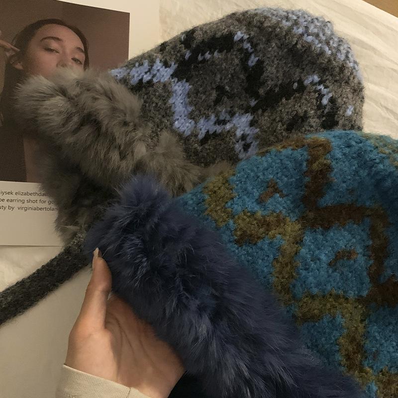 Knitted Plush Hat Women's Autumn and Winter Big Head Hat Warm and Cold Resistant Ear Protection Lei Feng Hat