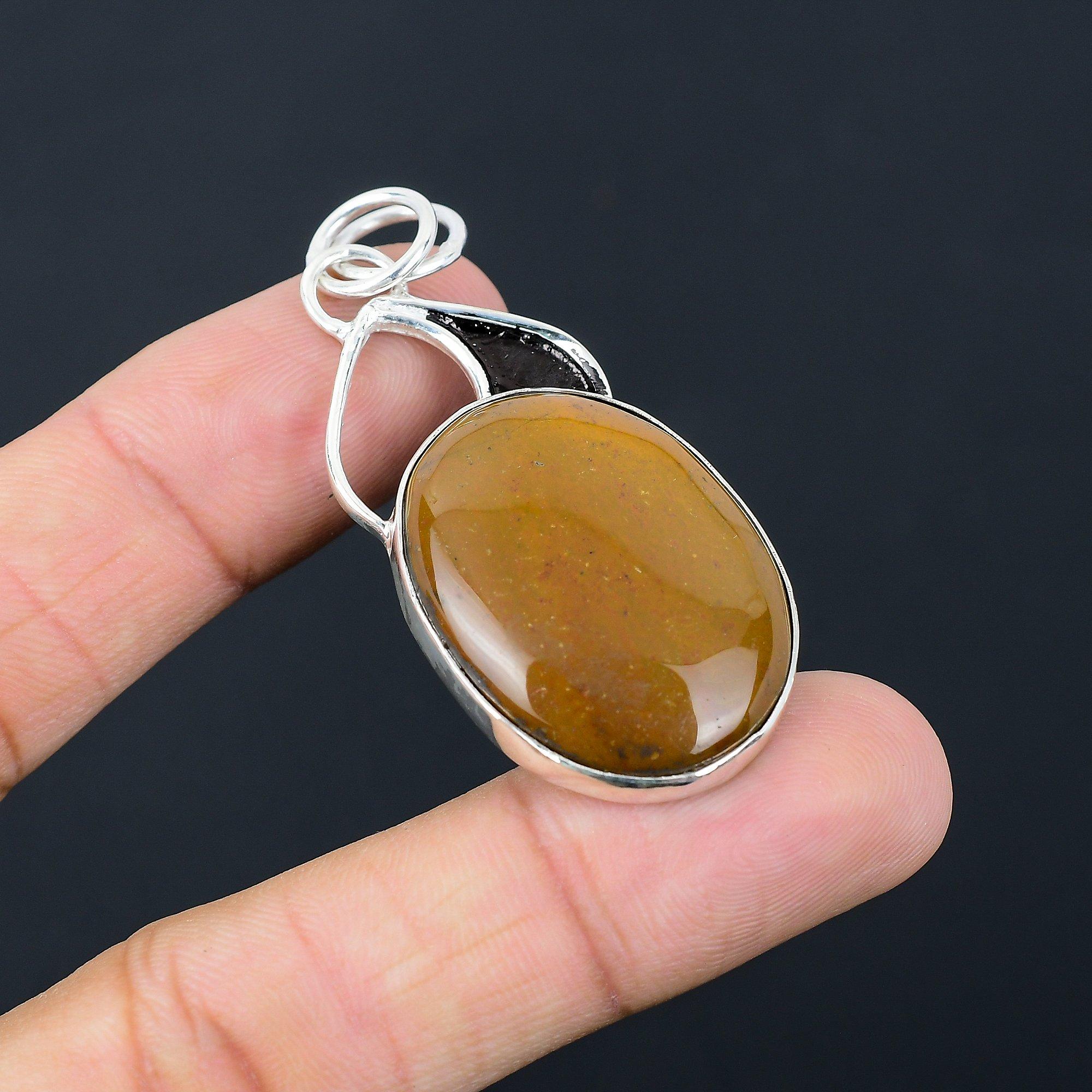 925 Sterling Silver Oval Natural Seam Agate Handcrafted Wedding Pendant Jewelry