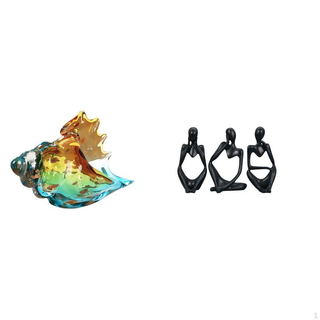 Glass Conch Figurine Sea Animal Art Decor Craft Statue Ornament And Thinking People Sculpture Hand