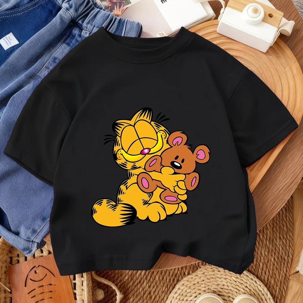 Cute Kids Fashion T Shirt Garfield Popular Cartoon For Boys Girls Summer Street Casual Outfit
