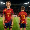 Tuta da Ginnastica per Bambini Spagna Tifosi Yamal #19 Stampa Maglietta+Pantaloncini Set Casual Maglia da Calcio Tuta Sportiva Bambini/Adulti Completo 2 Pezzi