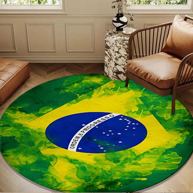 Brazilian Flag Artwork Round Rug for Livingroom,Bedroom, Palyroom, Chair Rug, Area rug, Circle Carpet, Large Size Fan Christmas gift