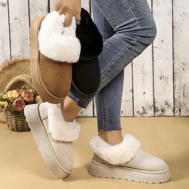 Large size snow boots women's new winter fluffy piled thickened warm thick sole heightening cotton boots cotton shoes
