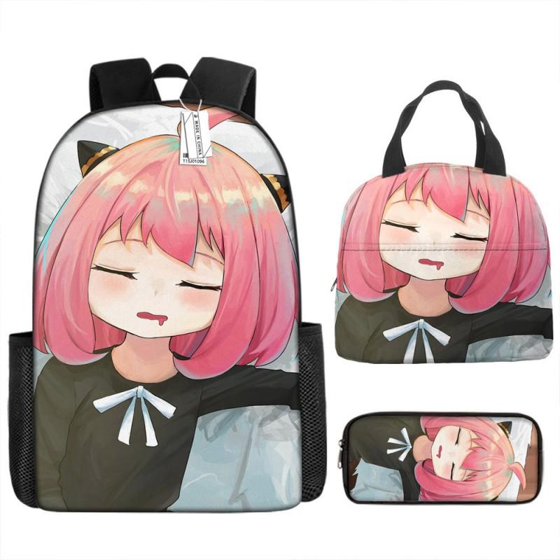 Kids Cartoon Character Print Backpack Set School 17 Inch Oxford Fabric Bag With Lunch Pouch Pencil Case