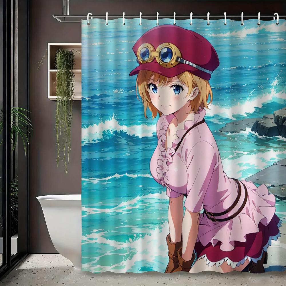One Piece Monkey D. Luffy Gear 5 Wano Country Night Sky Waterproof Shower Curtain, Anime Inspired Bathroom Decor with Floating L