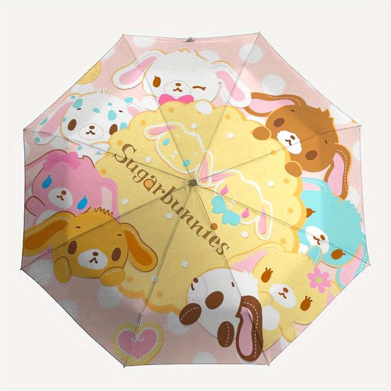 Sugarbunnies,CuteBunnies Automatic Folding Umbrella-Simple 8-Rib Design, Bright Cartoon Pattern, Durable Iron Frame, Suitable For Travel, Ou