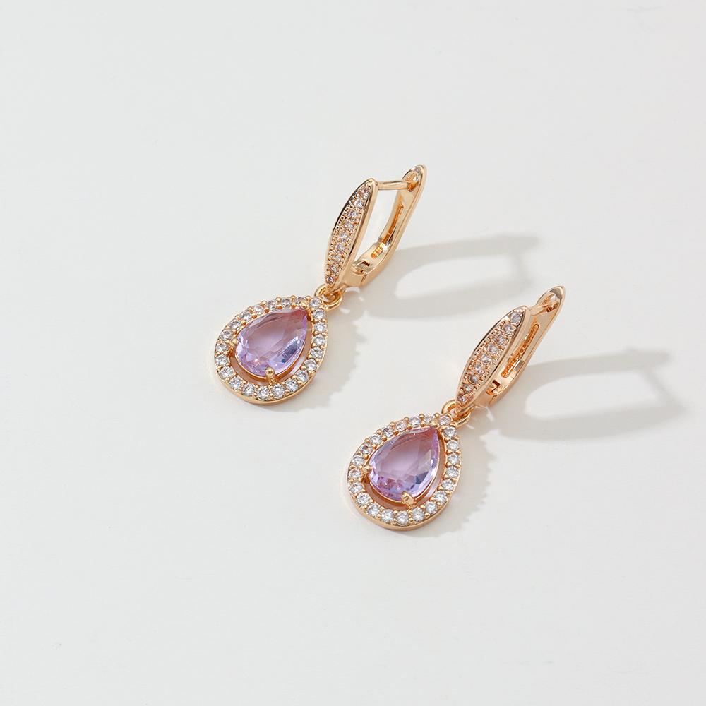 1 Pair Luxurious Purple Drop Shape Dangle Earrings for Women Cubic Zirconia Jewelry Wedding Party Accessories