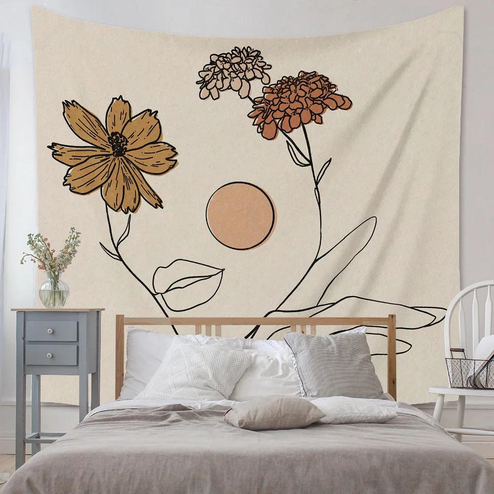 Boho Background Illustration Mural Decor Geometric Tapestry Wall Hanging Bedroom Aesthetic  Blanket