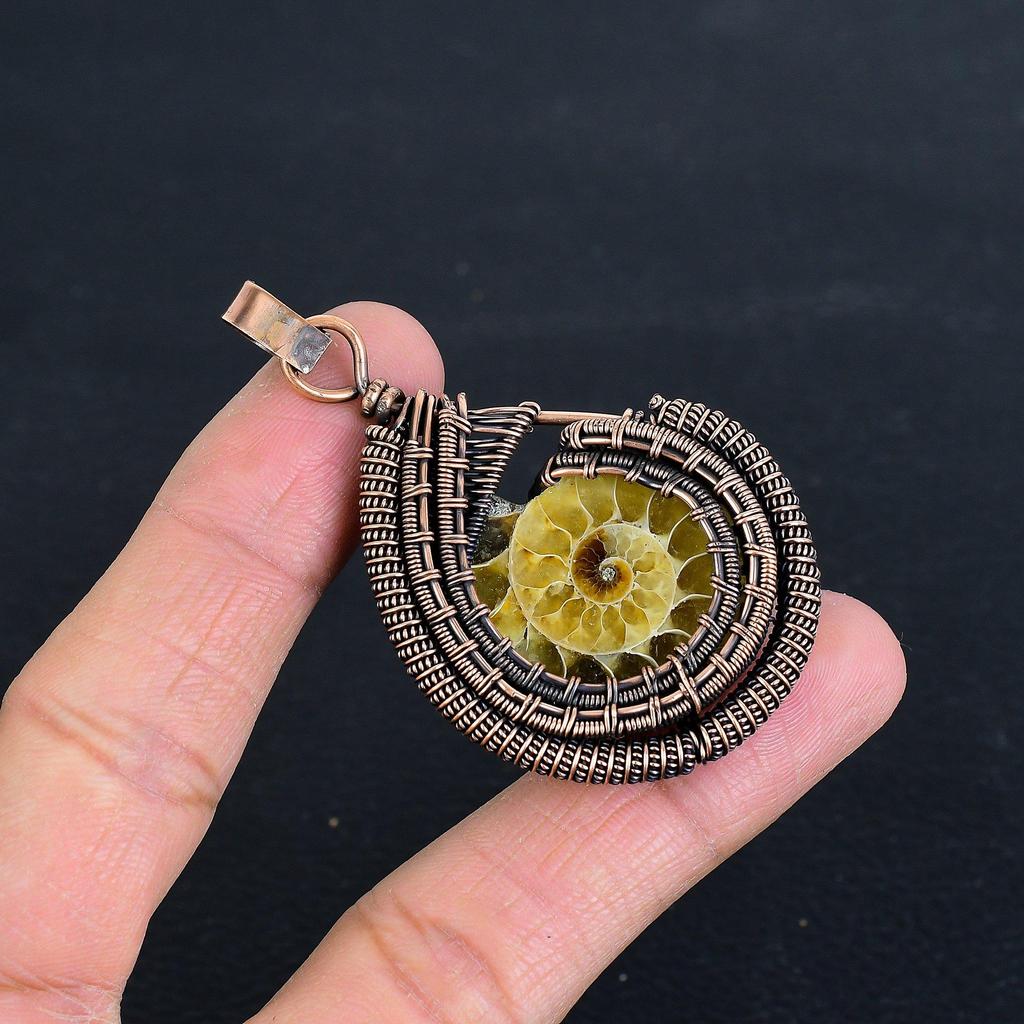 Ammolite 999 Copper Wire Wrapped Pendant, Handmade Gemstone Jewelry Pendant For Memorial Day