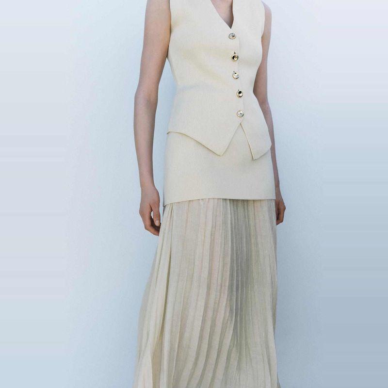 Zbzr Spring New Women clothes Button Knit vest Vest High Waist Skirt 4192003 4192016