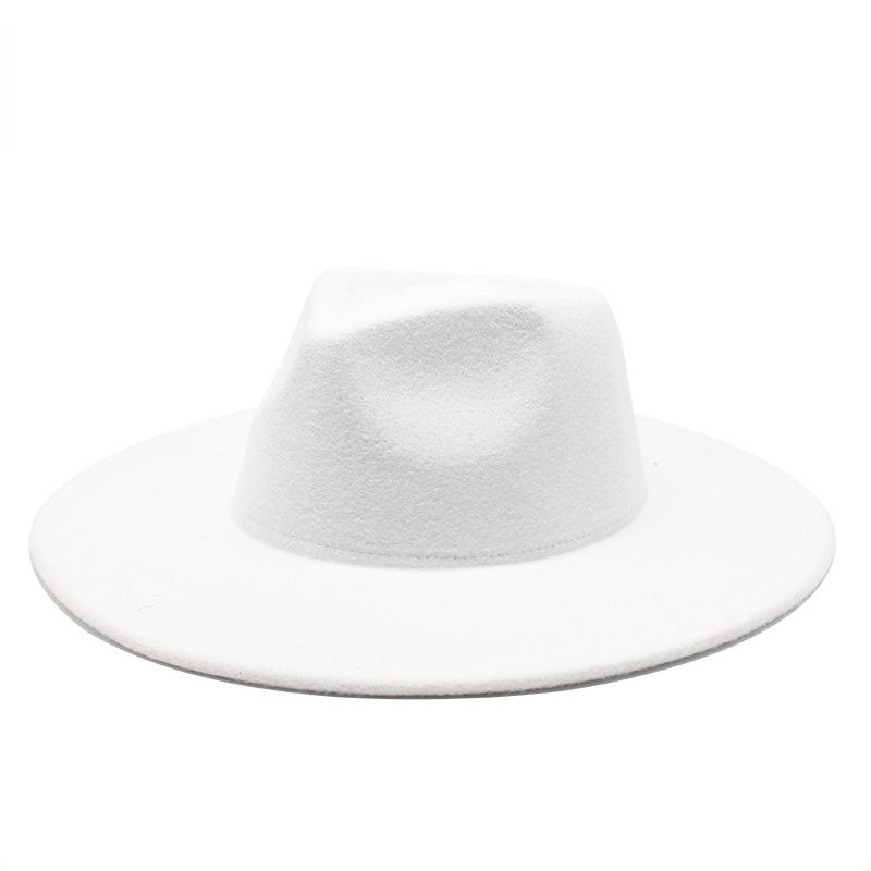 Wool Top Hat Casual Jazz Hat Tide Flat-Brimmed British Hat Ladies Big-Edged Retro Felt Hat