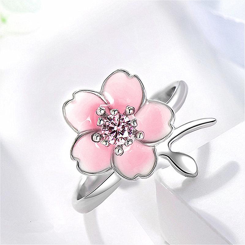 Ring im koreanischen Stil aus Silber mit Epoxidharz, rosa Diamantwirbel