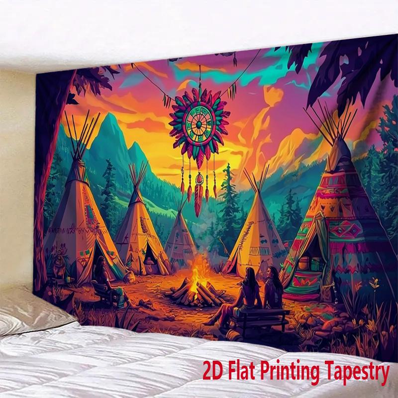 Tribal campfire pattern Digital printing polyester wall tapestry suitable for use in living rooms bedrooms offices bars party