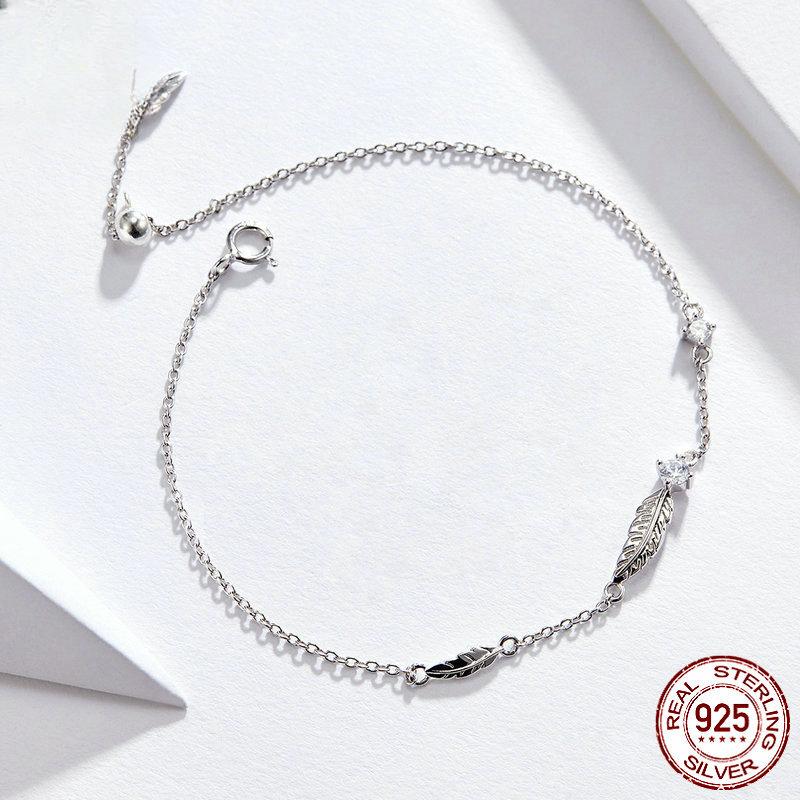 Brățară din argint S925 cu pană originală, pentru femei, în stil coreean, la modă, placată cu platină, reglabilă.