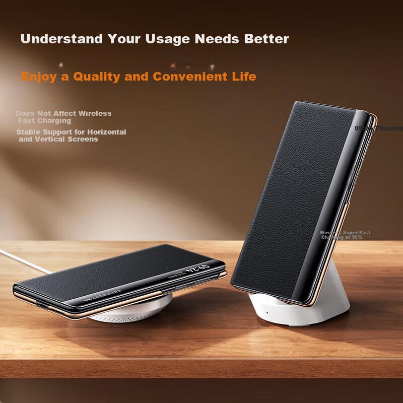 Leather Full Lens Protection FramePhone Case for Huawei Mate X6, with Folding Stand, Central Axis Protection, Flip Cover, Magnetic Attachment